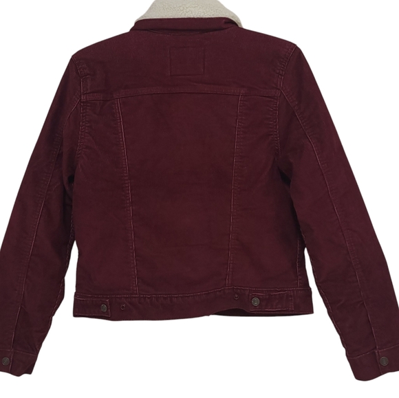 NWT Levi's Original Trucker Jacket Corduroy Sherpa Women's XS Irregular Burgundy - Picture 4 of 16